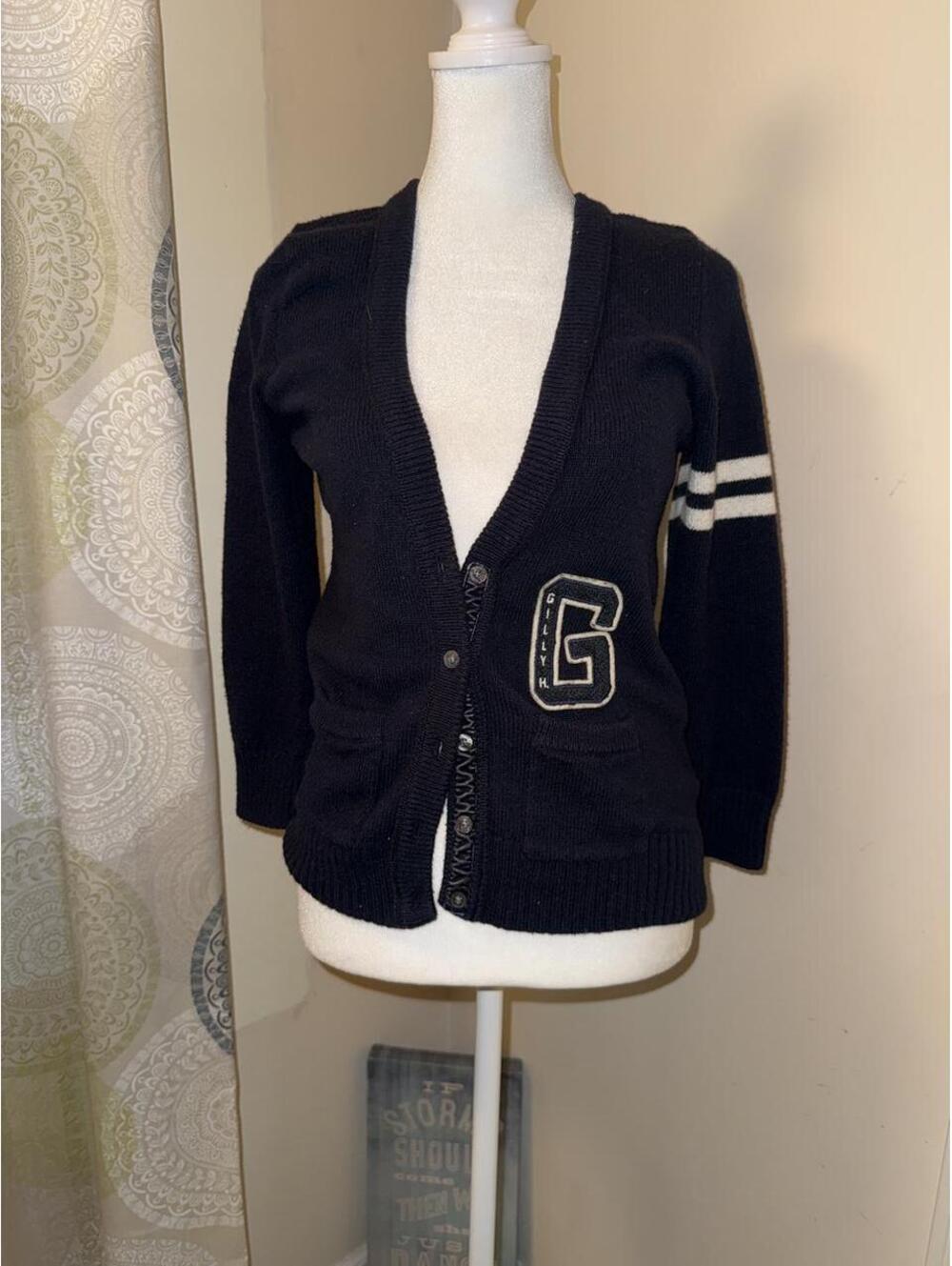 Gilly Hicks women’s varsity letterman cardigan embroidered navy blue y2k sz M